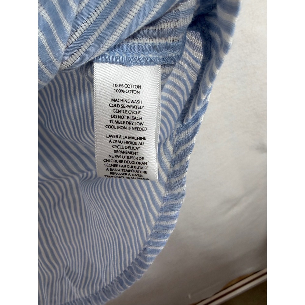 Beachlunchlounge Blue White Striped Henley Cap Sleeve Cotton Top Small - Picture 6 of 7